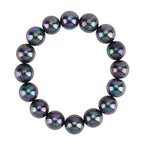 3er Set - Pfaufarbene Muschelkernperle (13-15 mm) Halskette ca. 50 cm, Armband-verstellbar, und Ohrringe Schmuckset, 316L Edelstahl