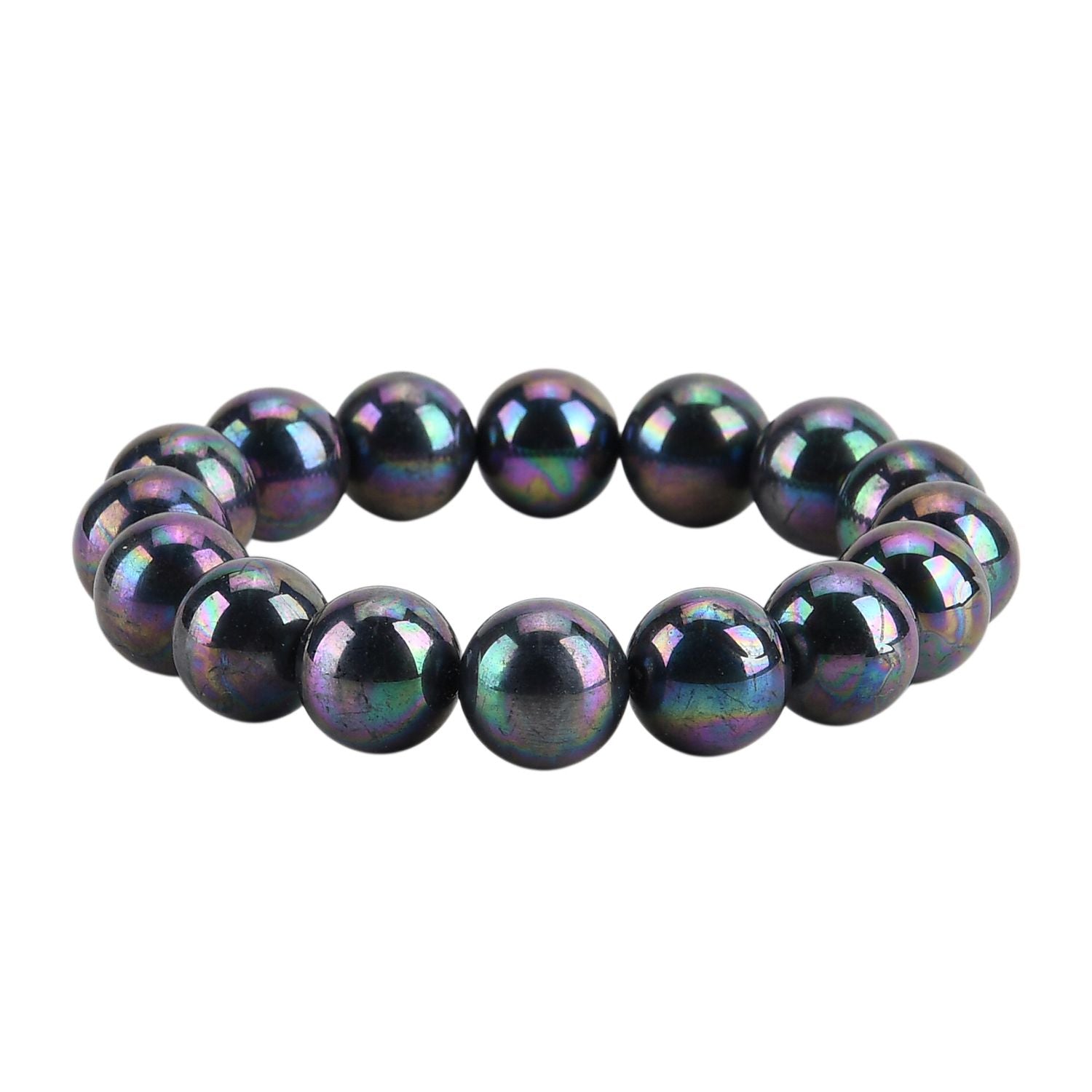 3er Set - Pfaufarbene Muschelkernperle (13-15 mm) Halskette ca. 50 cm, Armband-verstellbar, und Ohrringe Schmuckset, 316L Edelstahl