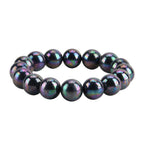 3er Set - Pfaufarbene Muschelkernperle (13-15 mm) Halskette ca. 50 cm, Armband-verstellbar, und Ohrringe Schmuckset, 316L Edelstahl
