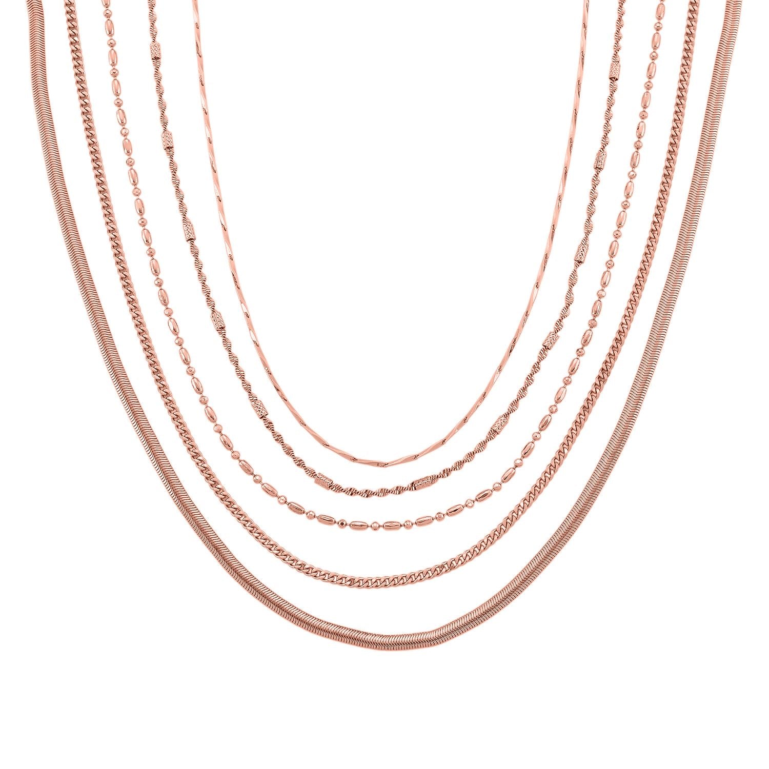 5er-Set Halsketten, ca. 45 cm + 5 cm Extender, Nickelfreies Messing Roségoldfarben