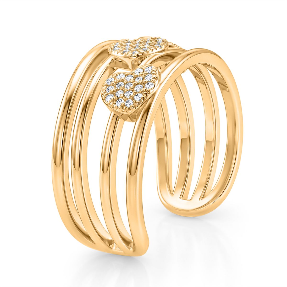 3er Set -Weißer Zirkonia Cuff-Ringe, vergoldet, Nickelfreies Messing (Größe 20.00)