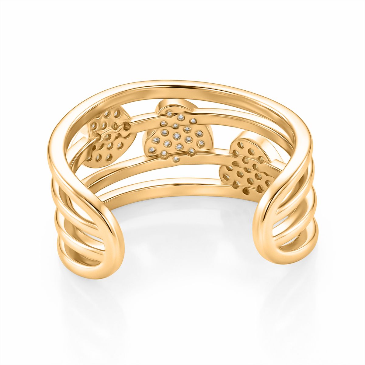 3er Set -Weißer Zirkonia Cuff-Ringe, vergoldet, Nickelfreies Messing (Größe 20.00)