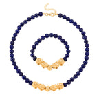 2er Set - Lapislazuli Halskette und Armband Legierung  gelb vergoldet ca. 430.00 ct