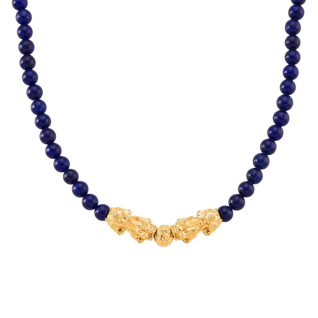 2er Set - Lapislazuli Halskette und Armband Legierung  gelb vergoldet ca. 430.00 ct