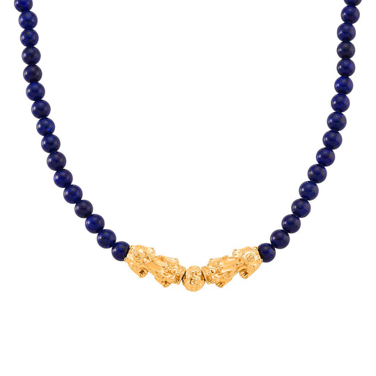 2er Set - Lapislazuli Halskette und Armband Legierung  gelb vergoldet ca. 430.00 ct