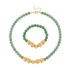 2er Set - Grüner Aventurin Halskette und Armband Legierung  gelb vergoldet ca. 430.00 ct
