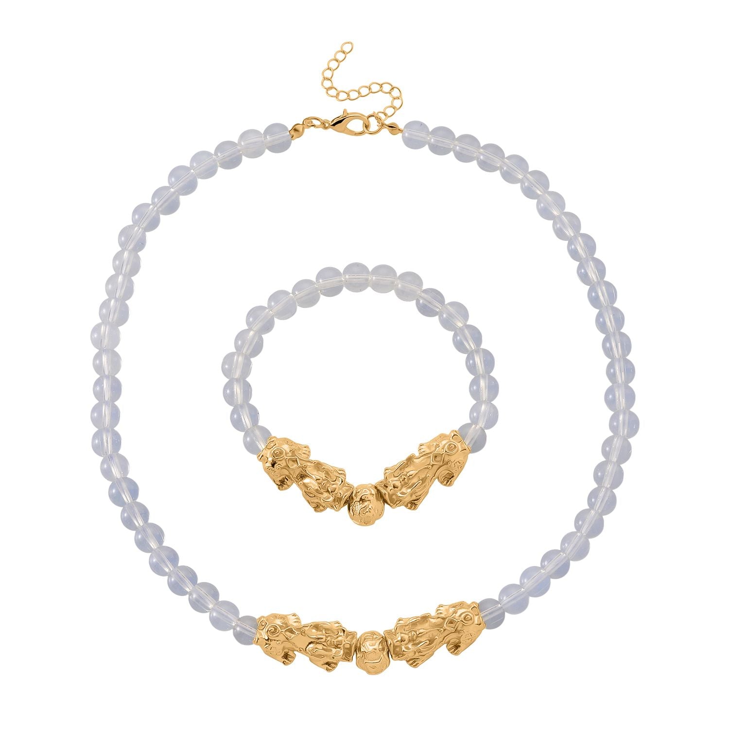 2er Set - Opalite Halskette und Armband Legierung gelb vergoldet ca. 430.00 ct