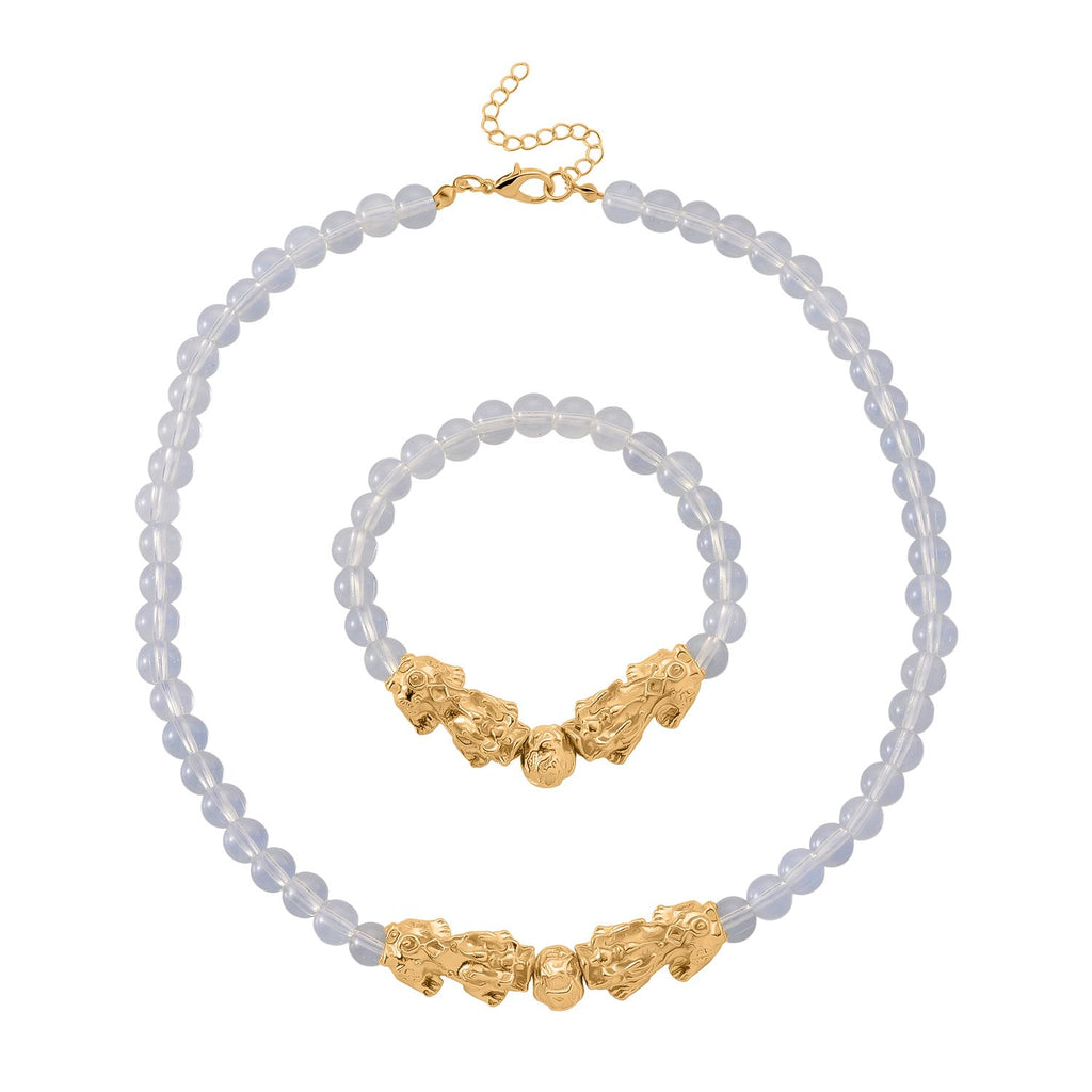 2er Set - Opalite Halskette und Armband Legierung gelb vergoldet ca. 430.00 ct