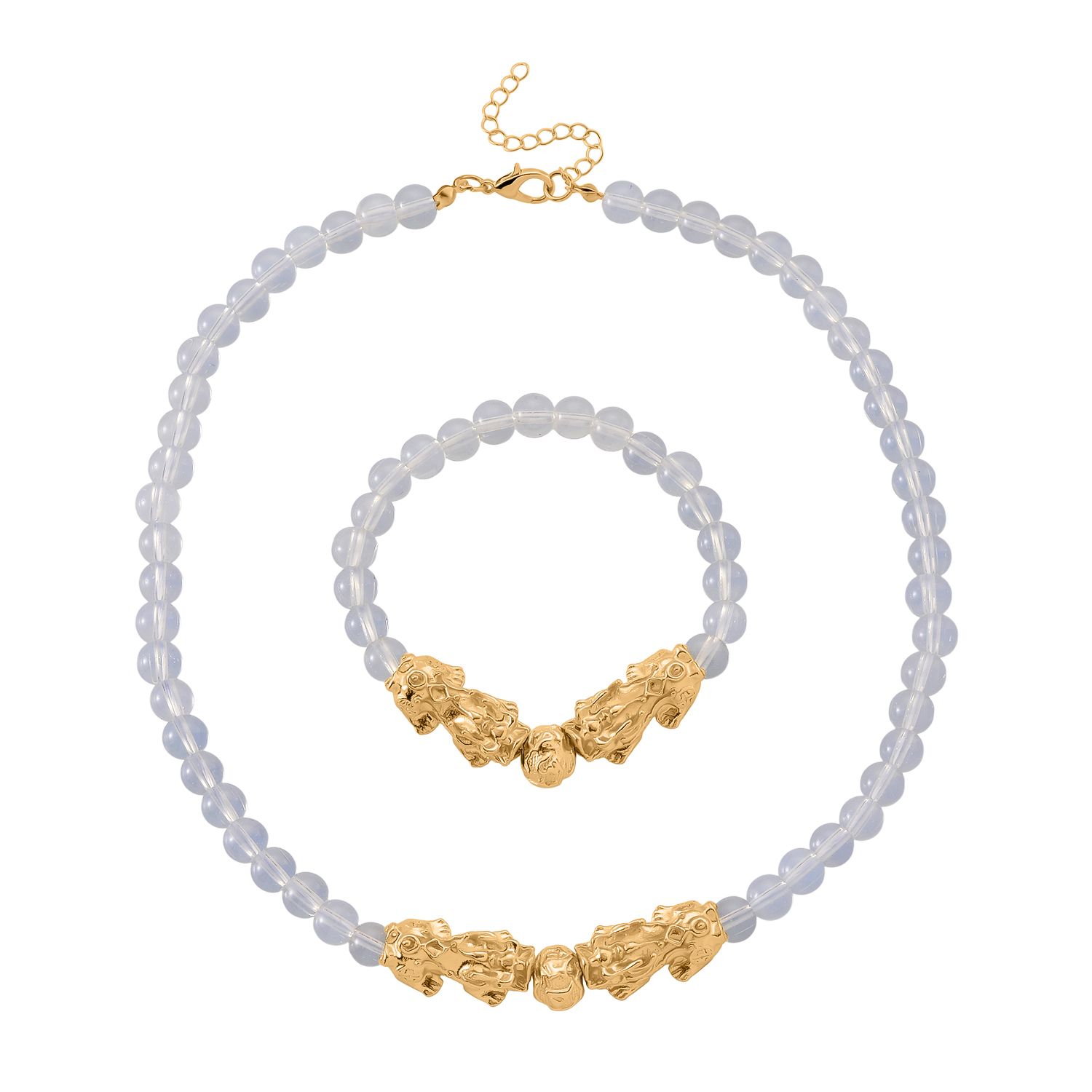 2er Set - Opalite Halskette und Armband Legierung gelb vergoldet ca. 430.00 ct