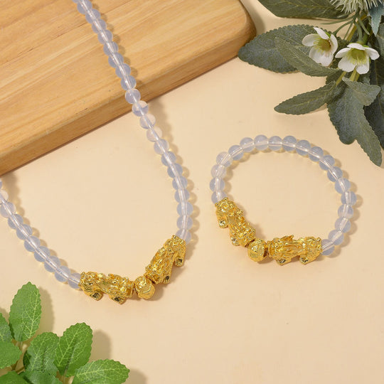 2er Set - Opalite Halskette und Armband Legierung gelb vergoldet ca. 430.00 ct