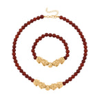 2er Set - Roter Achat Halskette und Armband Legierung gelb vergoldet ca. 430.00 ct