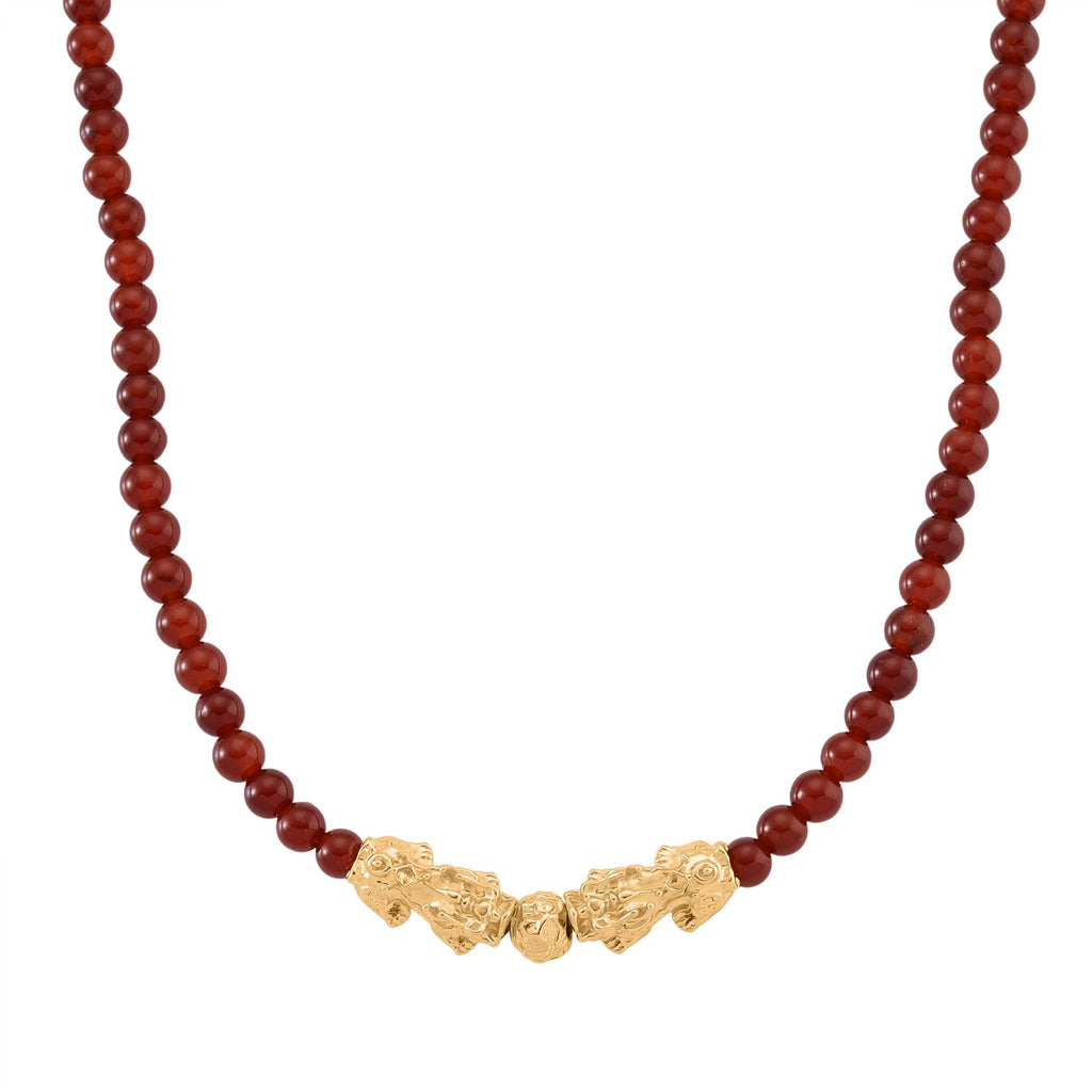 2er Set - Roter Achat Halskette und Armband Legierung gelb vergoldet ca. 430.00 ct