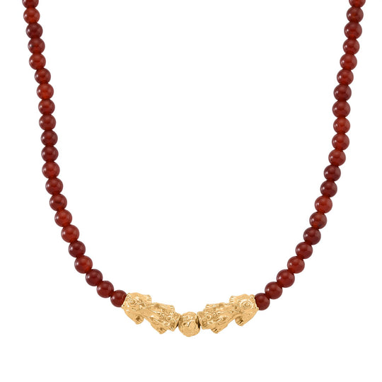 2er Set - Roter Achat Halskette und Armband Legierung gelb vergoldet ca. 430.00 ct