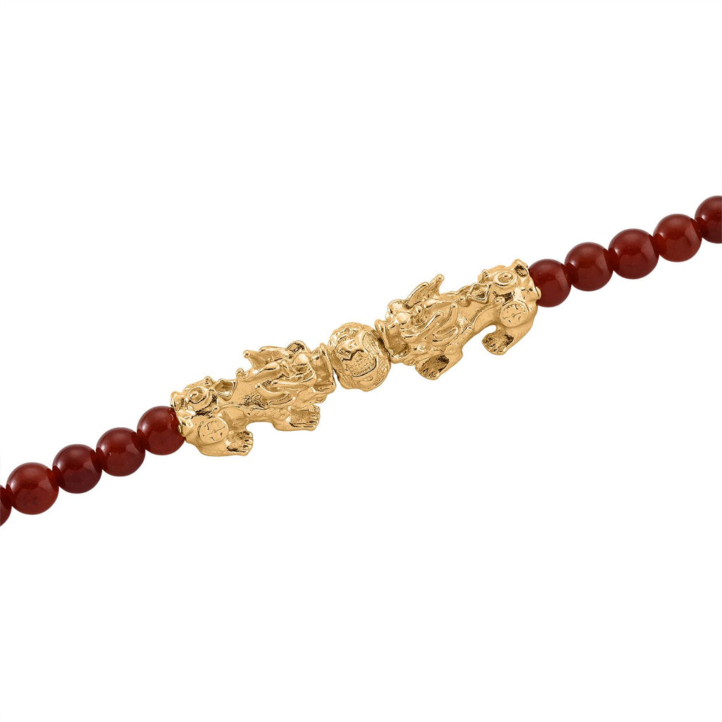 2er Set - Roter Achat Halskette und Armband Legierung gelb vergoldet ca. 430.00 ct