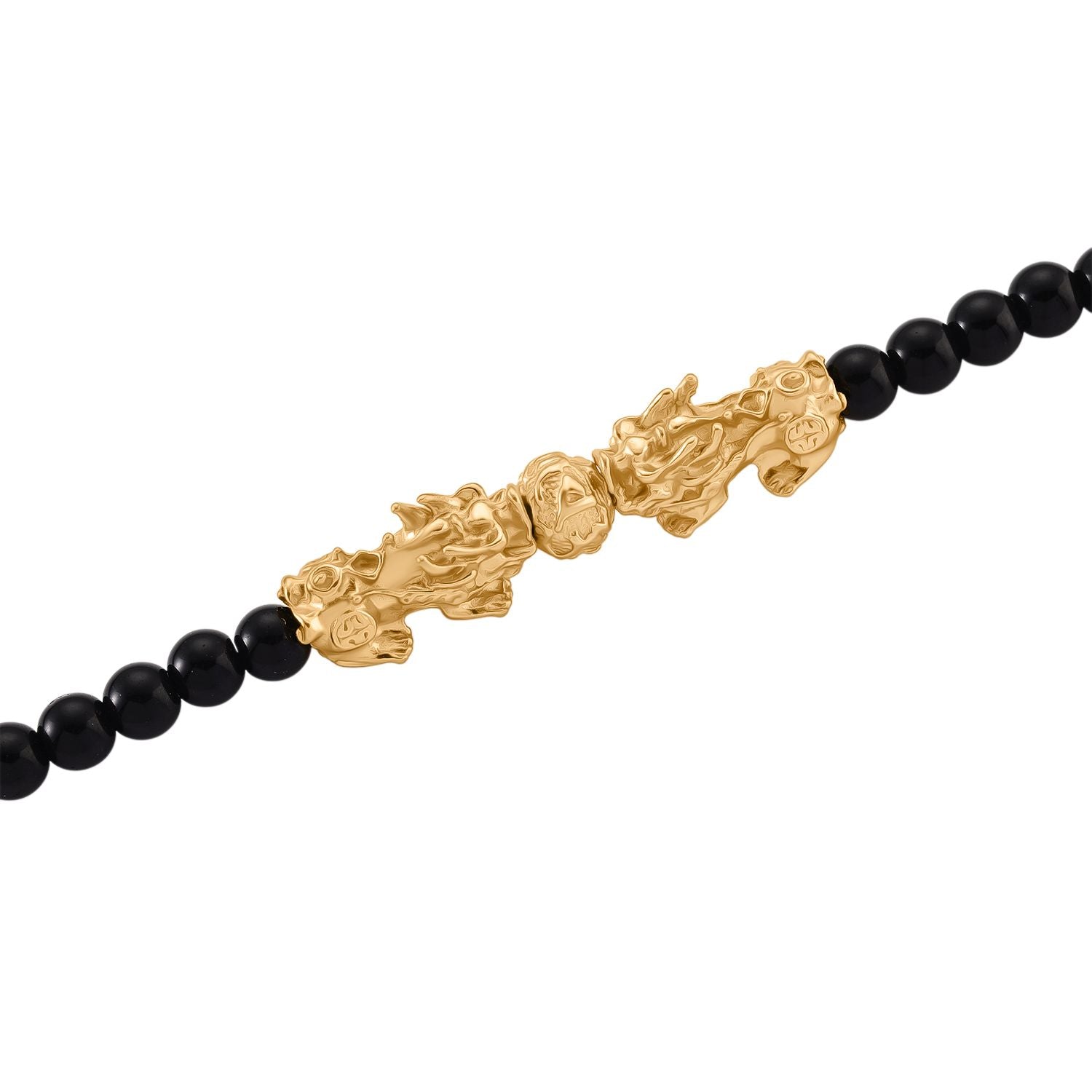 2er Set - Schwarzer Obsidian Halskette und Armband, Legierung gelb vergoldet ca. 430.00 ct
