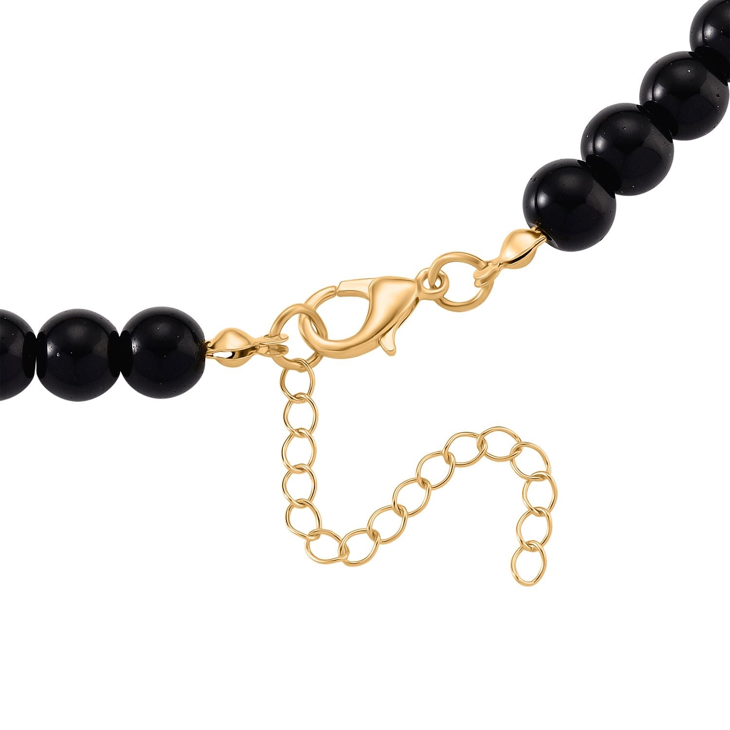 2er Set - Schwarzer Obsidian Halskette und Armband, Legierung gelb vergoldet ca. 430.00 ct