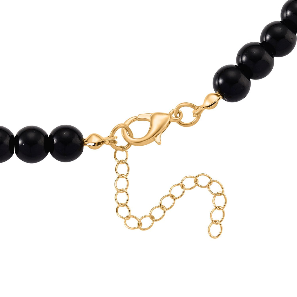 2er Set - Schwarzer Obsidian Halskette und Armband, Legierung gelb vergoldet ca. 430.00 ct