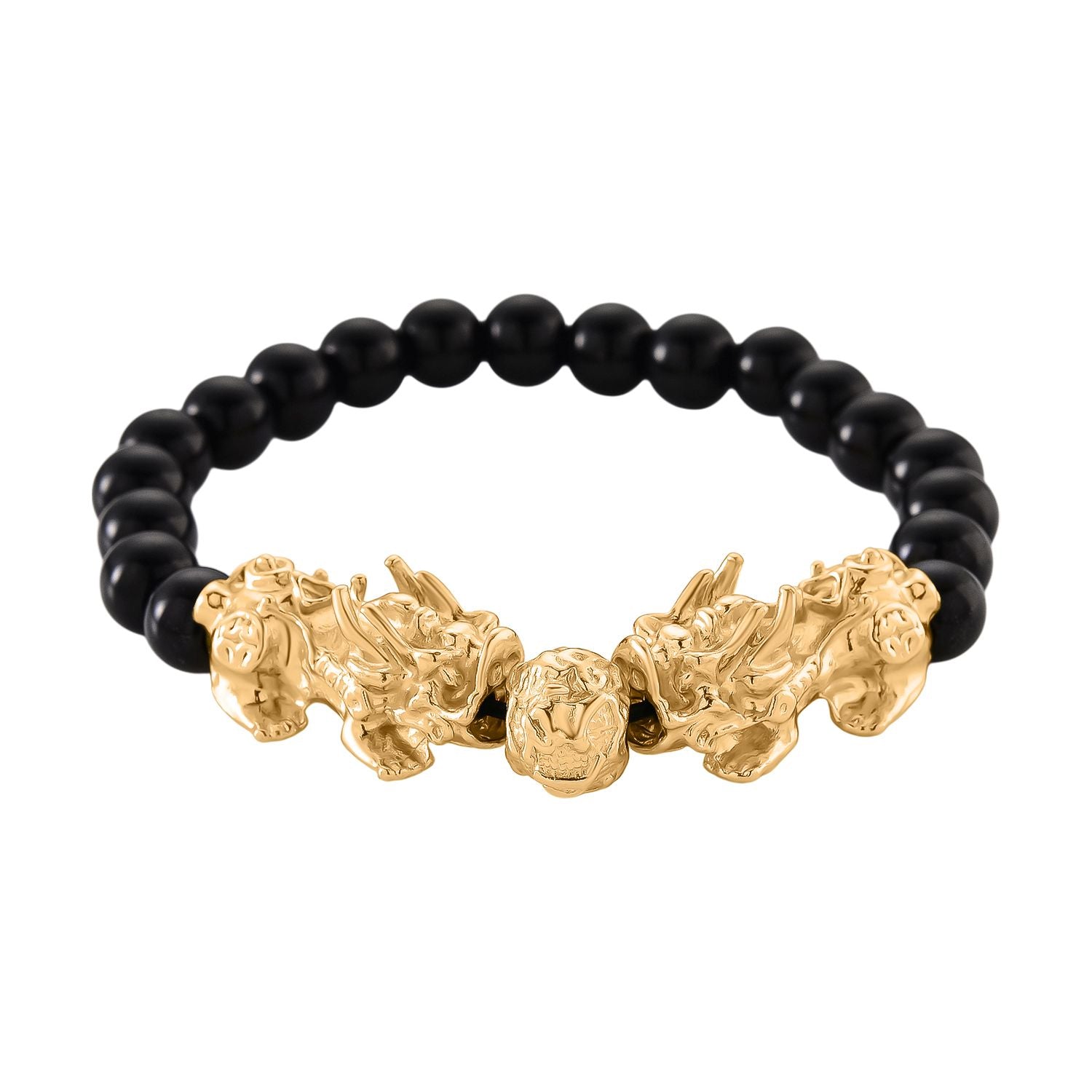 2er Set - Schwarzer Obsidian Halskette und Armband, Legierung gelb vergoldet ca. 430.00 ct