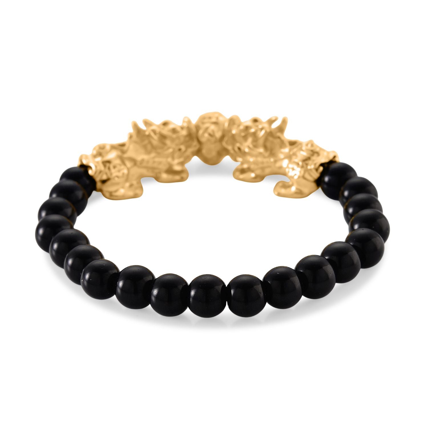 2er Set - Schwarzer Obsidian Halskette und Armband, Legierung gelb vergoldet ca. 430.00 ct