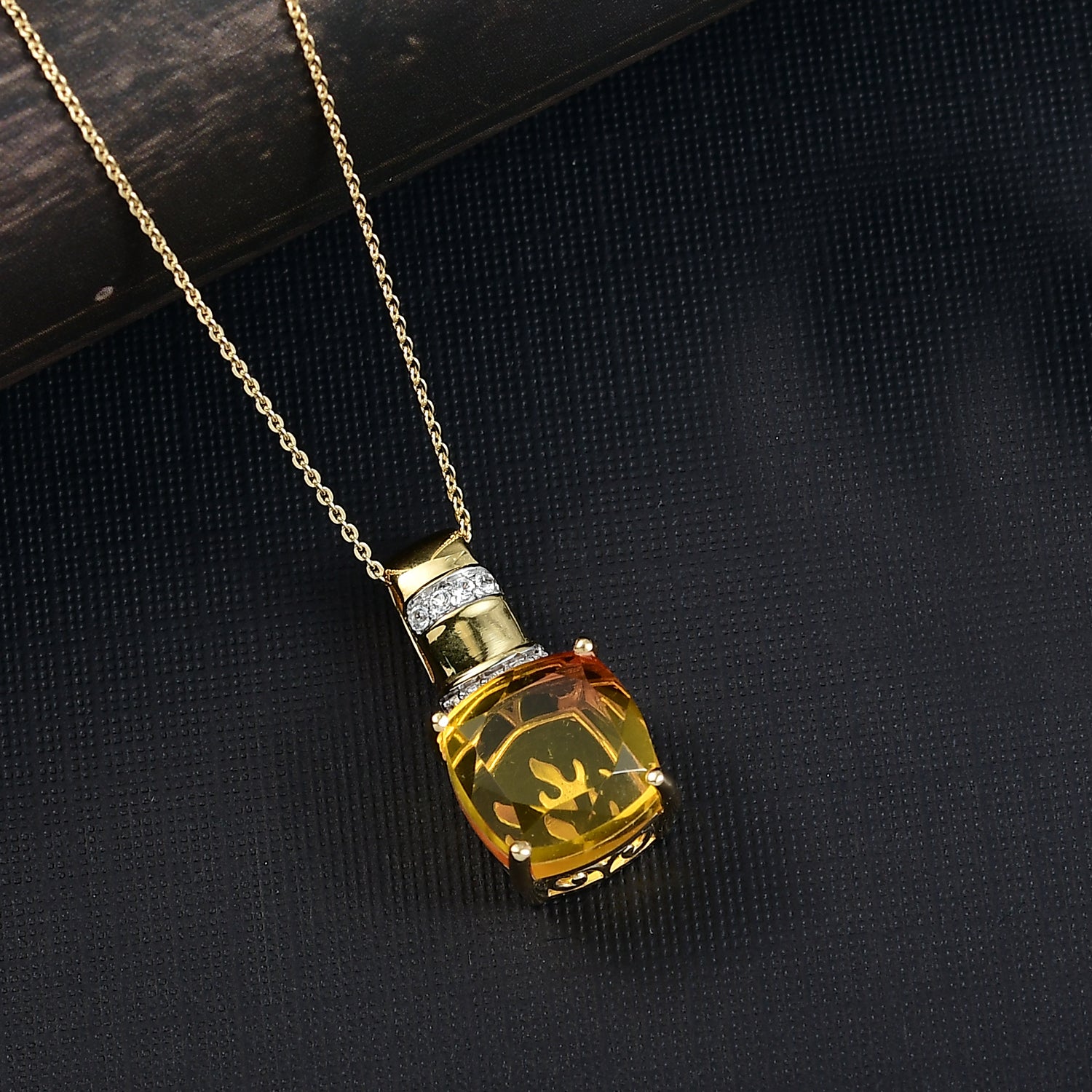 D'Joy Sphaleros Quarz, Weißer Zirkon Schmuckset ca. 45 cm 925 Silber Gelbgold Vermeil ca. 8.94 ct
