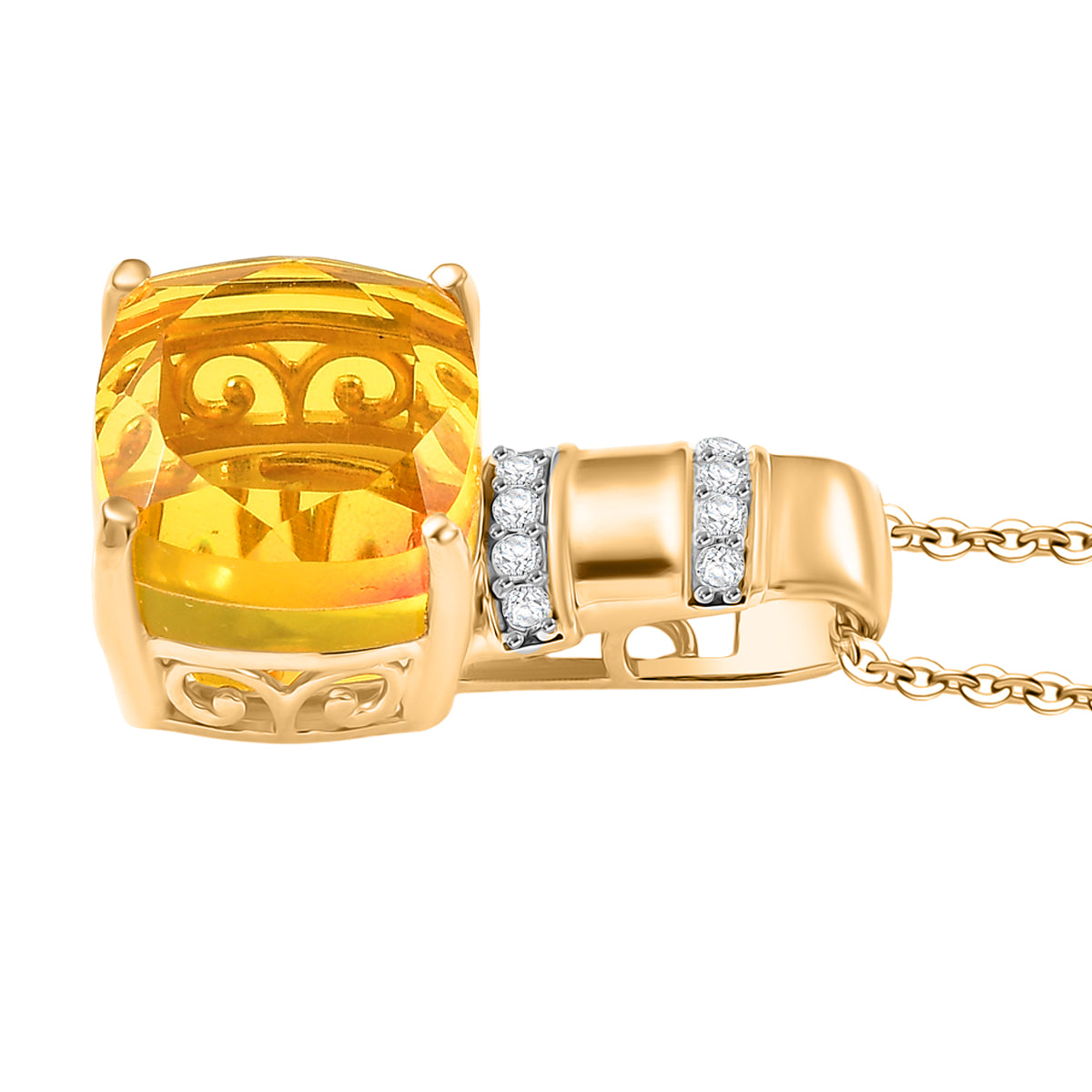D'Joy Sphaleros Quarz, Weißer Zirkon Schmuckset ca. 45 cm 925 Silber Gelbgold Vermeil ca. 8.94 ct