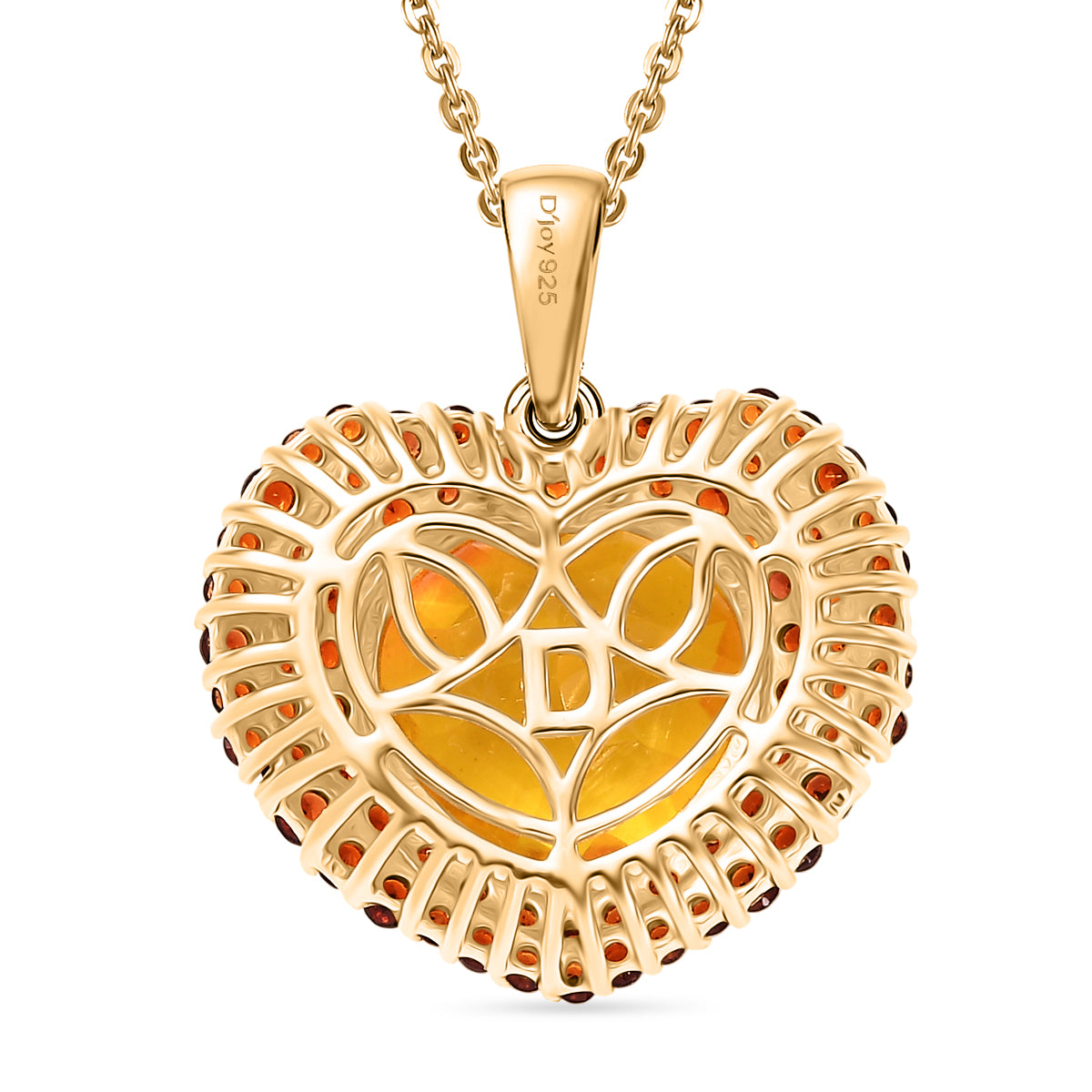 D'Joy - Sonnenfeuer-Herz-Design Sphaleros Quarz-Triplette, Mosambik Granat Anhänger mit Kette, ca. 50 cm 925 Silber 750 Gelbgold Vermeil ca. 7.98 ct