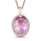 AAA Martha Rocha Kunzite, Lab Grown Diamant Schmuckset ca. 45 cm, AGI zertifiziert und geprüft, 417 Rosa Gold ca. 15.64 ct