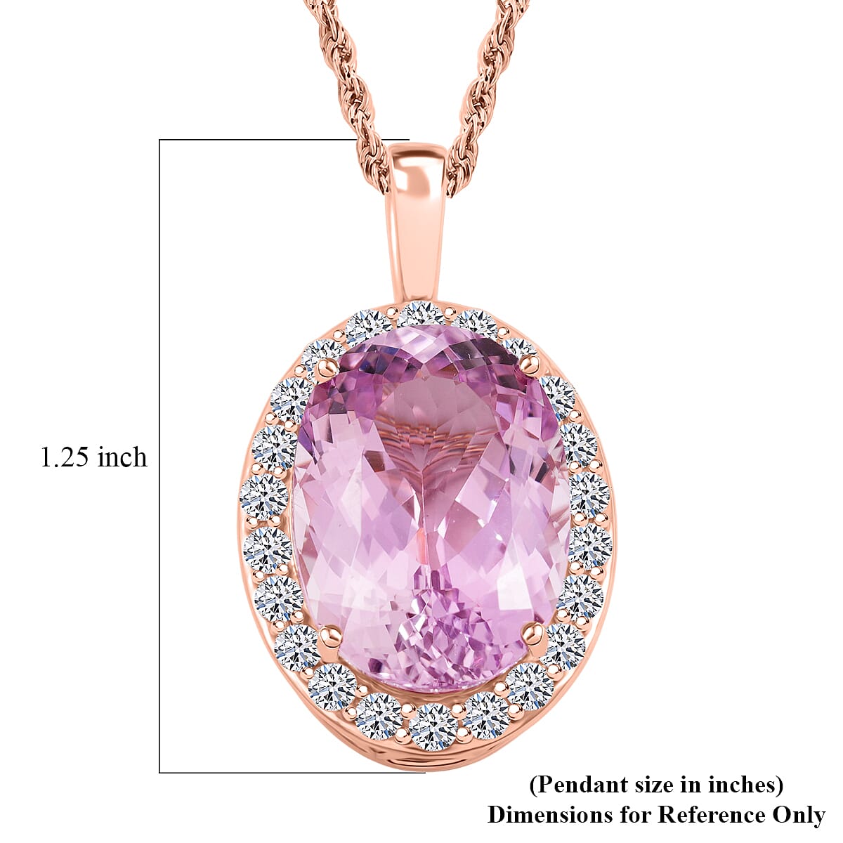 AAA Martha Rocha Kunzite, Lab Grown Diamant Schmuckset ca. 45 cm, AGI zertifiziert und geprüft, 417 Rosa Gold ca. 15.64 ct