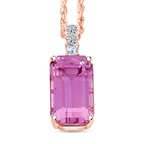 AAA Martha Rocha Kunzite, Lab Grown Diamant Anhänger mit Kette ca. 45 cm, AGI zertifiziert und geprüft, 417 Rosa Gold ca. 14.00 ct