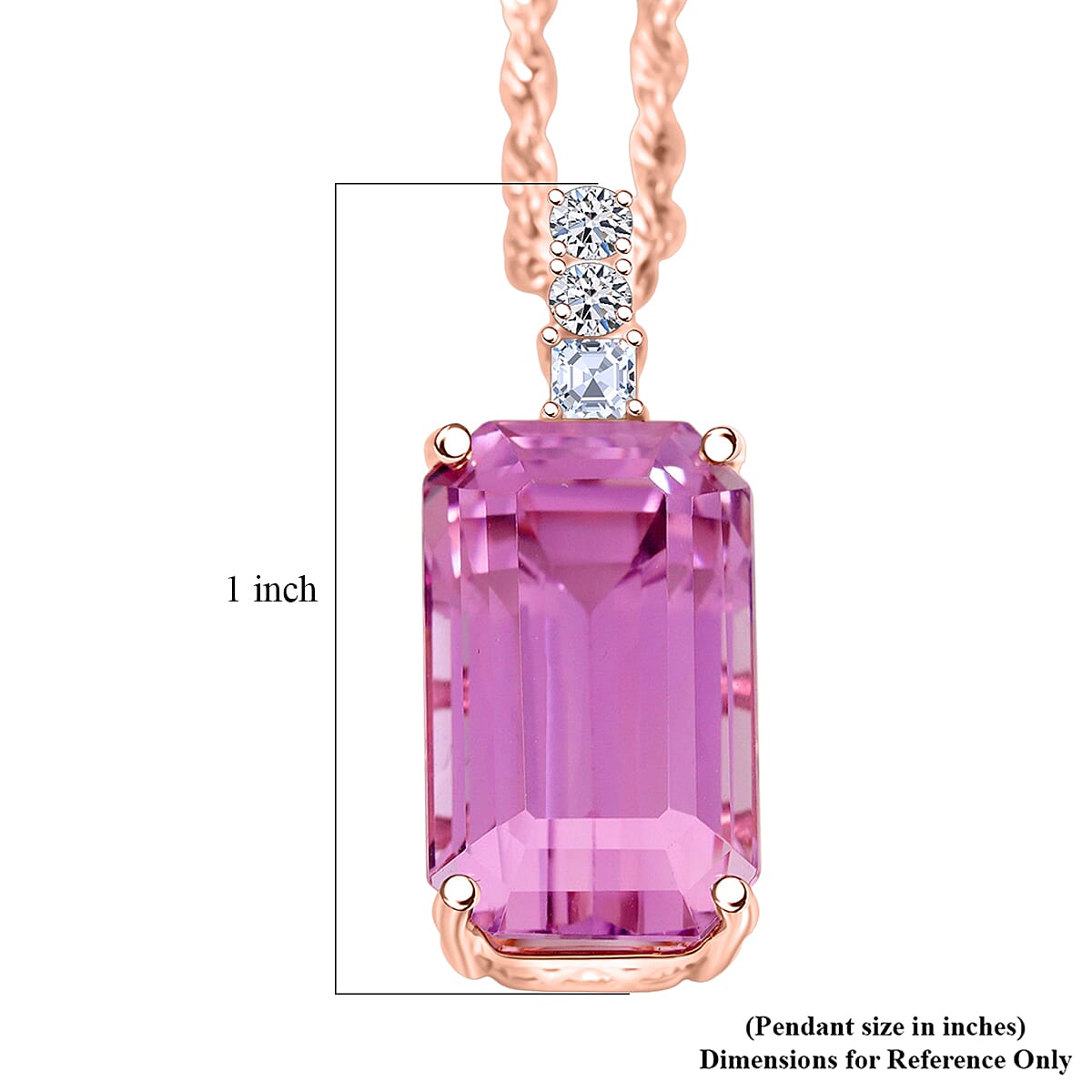 AAA Martha Rocha Kunzite, Lab Grown Diamant Anhänger mit Kette ca. 45 cm, AGI zertifiziert und geprüft, 417 Rosa Gold ca. 14.00 ct