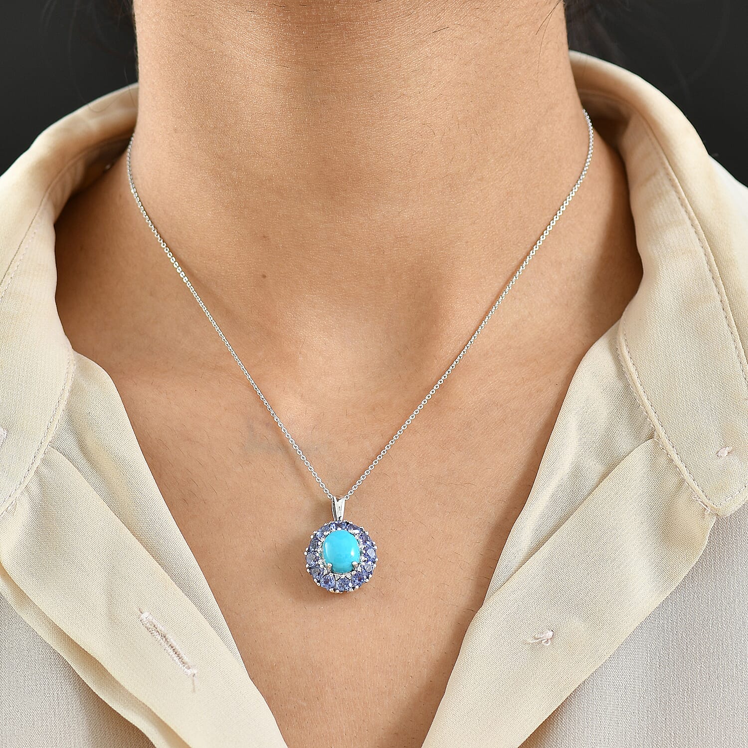 D'Joy Sleeping Beauty Türkis, Tansanit Schmuckset ca. 50 cm 925 Silber Rhodiniert ca. 4,91 ct.
