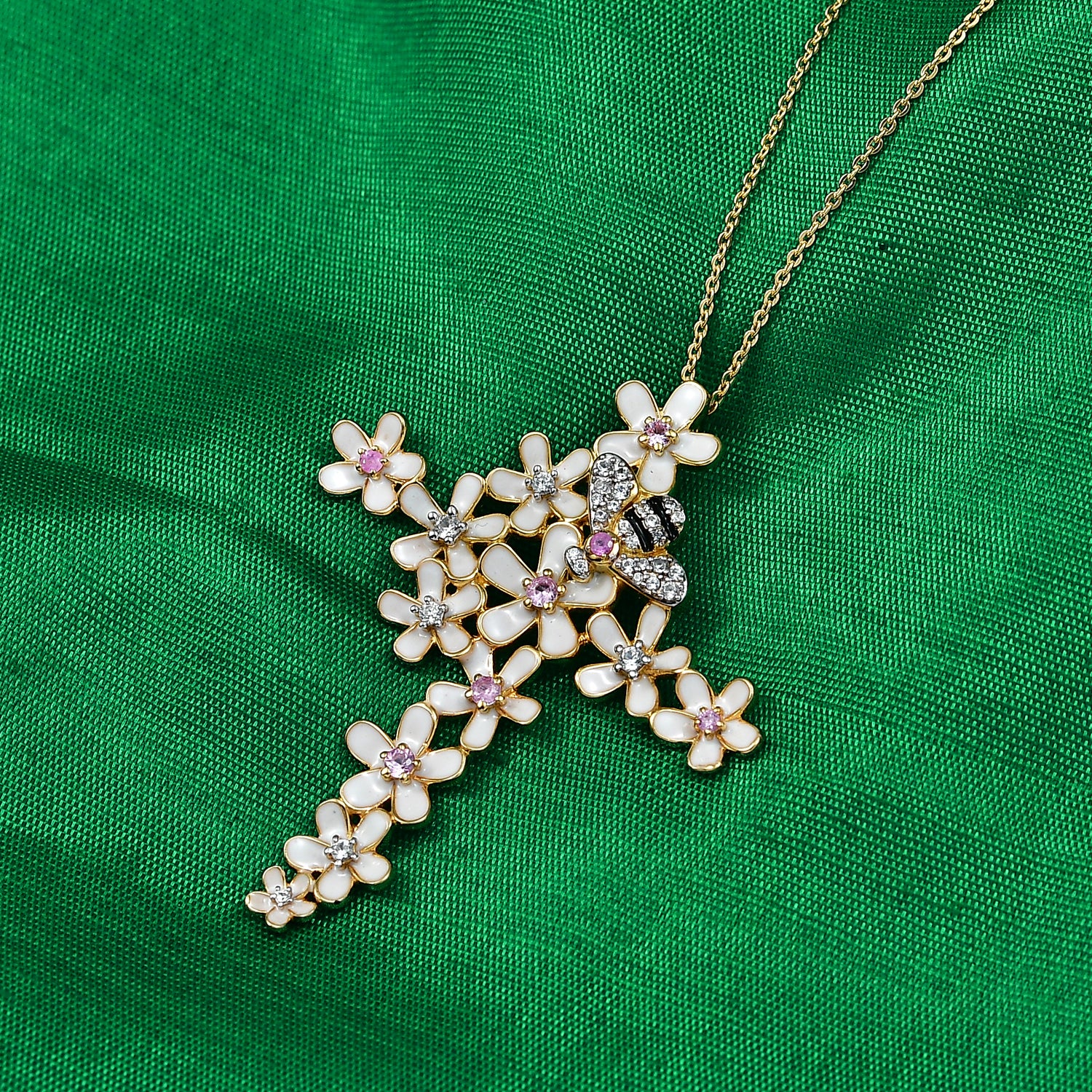 GP - Rosa Saphir Schmuckset ca. 50 cm 925 Silber 750 Gelbgold Vermeil ca. 0,56 ct.