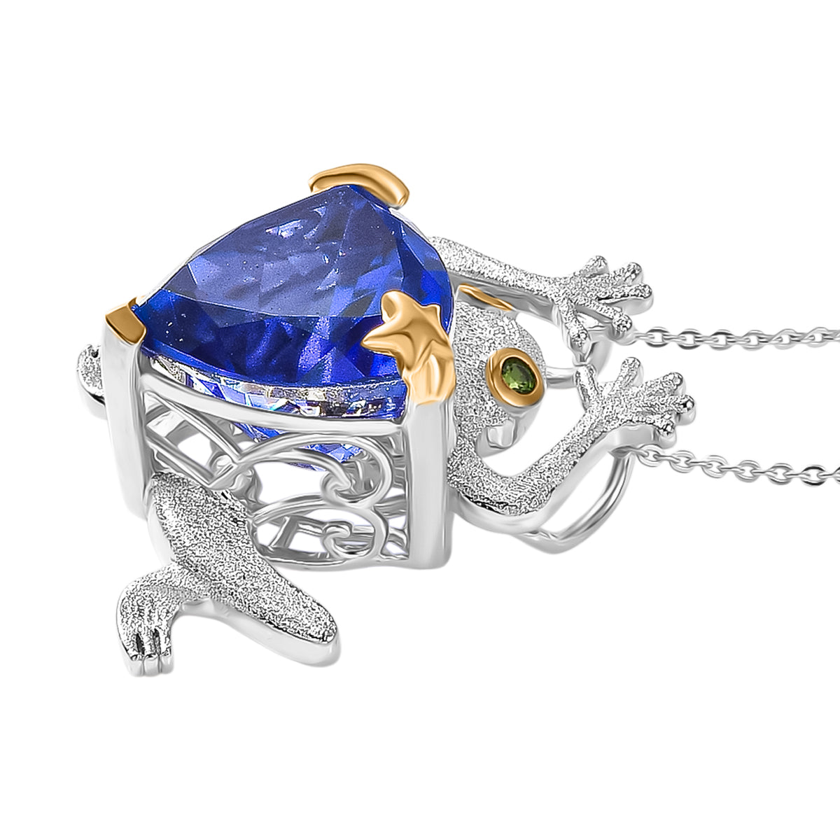 GP Trionfo Kollektion  - Tansanit-Farbe Quarz, Natürlicher Chromdiopsid Anhänger mit Kette, ca. 50 cm 925 Silber Rhodiniert und 750 Gelbgold Vermeil ca. 12.17 ct