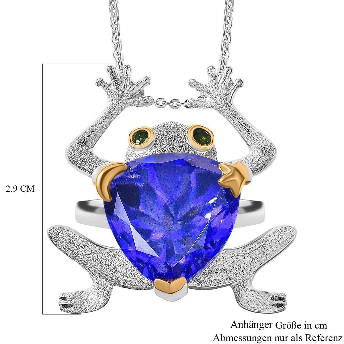 GP Trionfo Kollektion  - Tansanit-Farbe Quarz, Natürlicher Chromdiopsid Anhänger mit Kette, ca. 50 cm 925 Silber Rhodiniert und 750 Gelbgold Vermeil ca. 12.17 ct