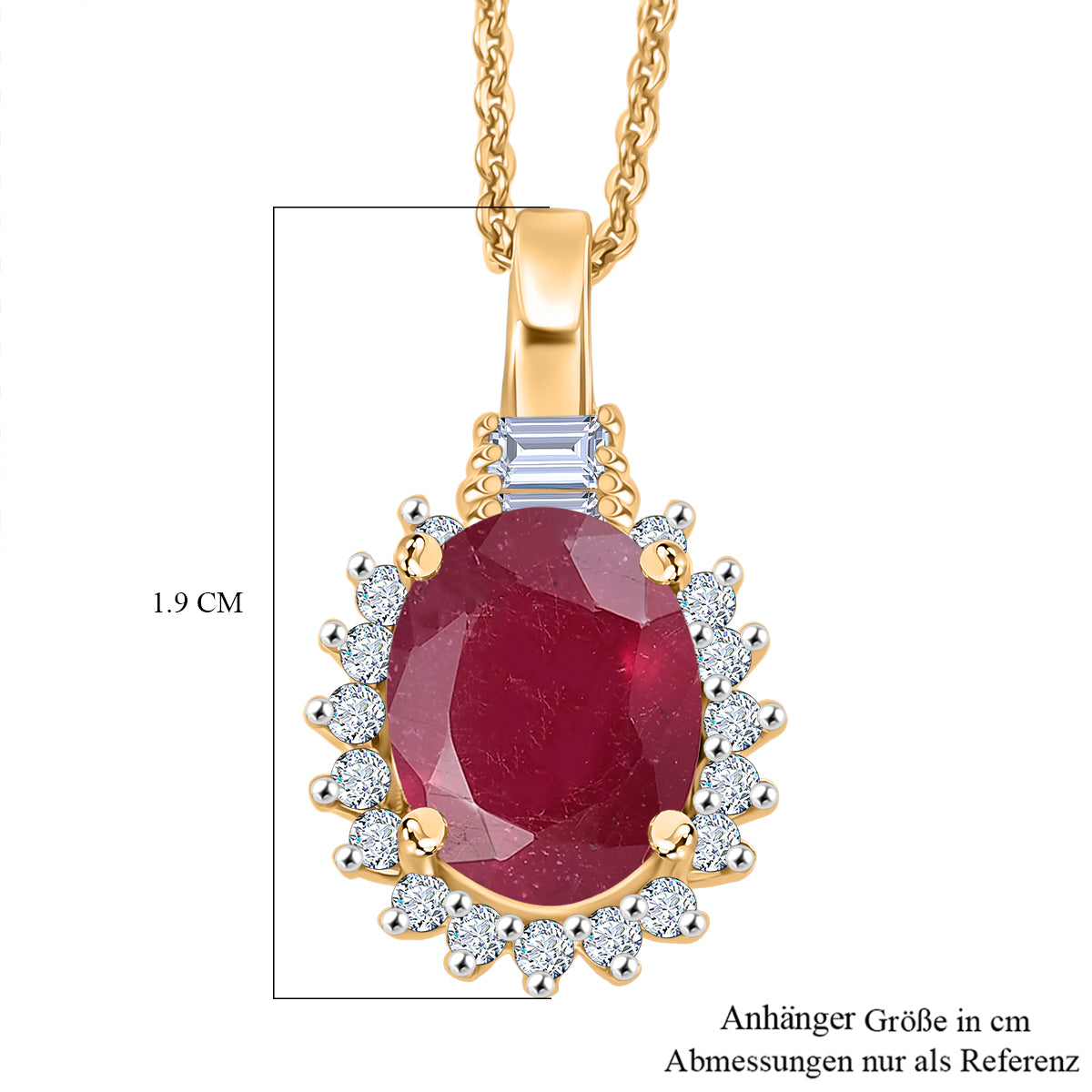 D'Joy Afrikanischer Rubin (Fissure gefüllt), Weißer Topas Schmuckset ca. 50 cm 925 Silber 750 Gelbgold Vermeil ca. 3.13 ct