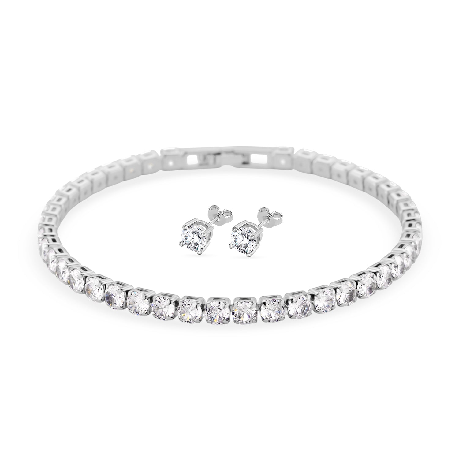 Weißer Zirkonia Schmuckset Nickelfreies Messing rhodiniert