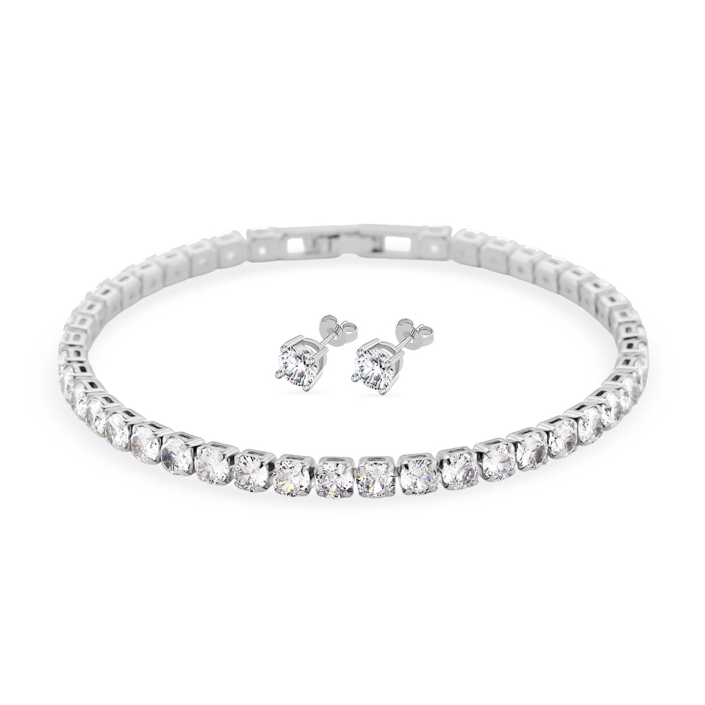 Weißer Zirkonia Schmuckset Nickelfreies Messing rhodiniert