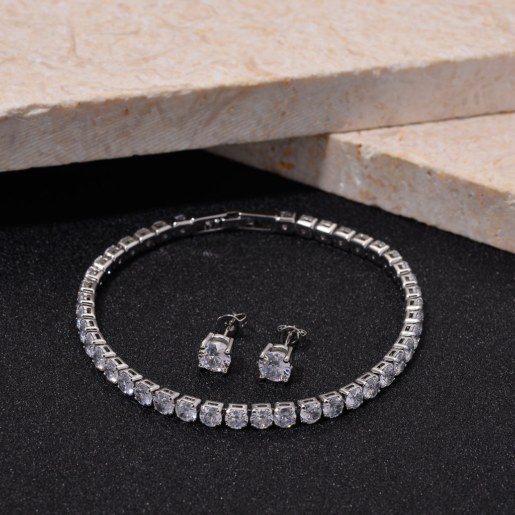 Weißer Zirkonia Schmuckset Nickelfreies Messing rhodiniert