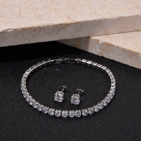 Weißer Zirkonia Schmuckset Nickelfreies Messing rhodiniert