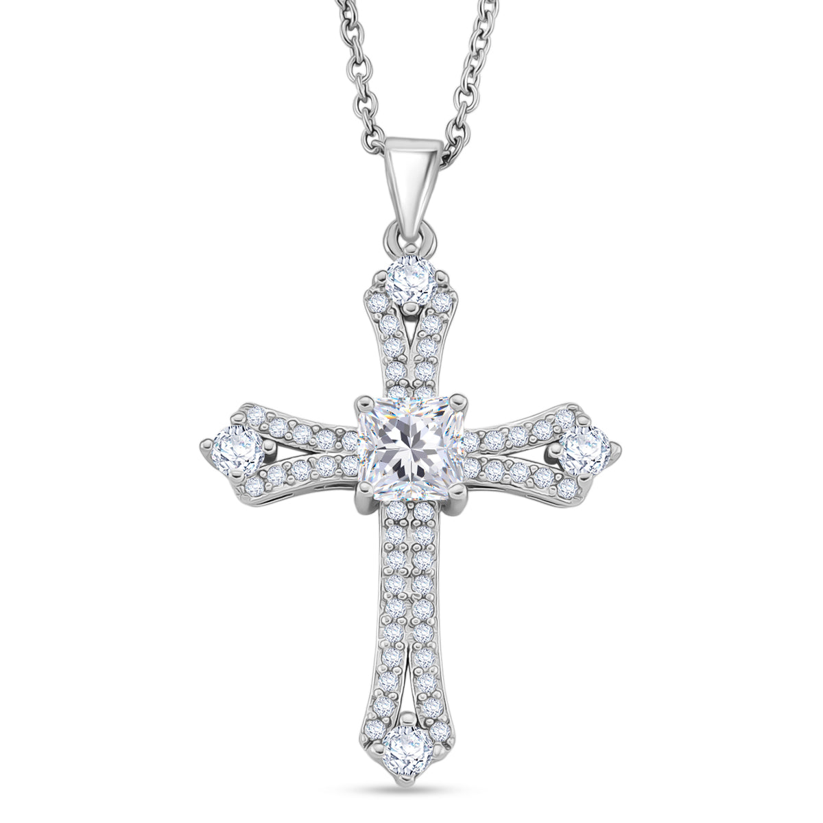 Weißer Zirkonia Schmuckset ca. 50 cm Nickelfreies Messing rhodiniert und Edelstahl 2.20 ct