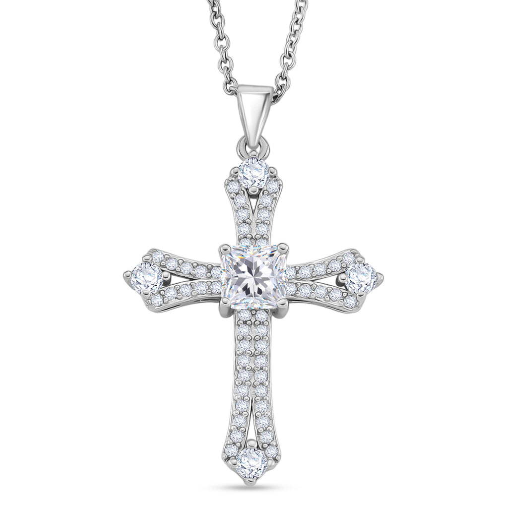 Weißer Zirkonia Schmuckset ca. 50 cm Nickelfreies Messing rhodiniert und Edelstahl 2.20 ct