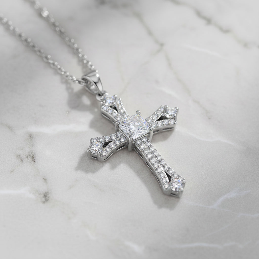 Weißer Zirkonia Schmuckset ca. 50 cm Nickelfreies Messing rhodiniert und Edelstahl 2.20 ct