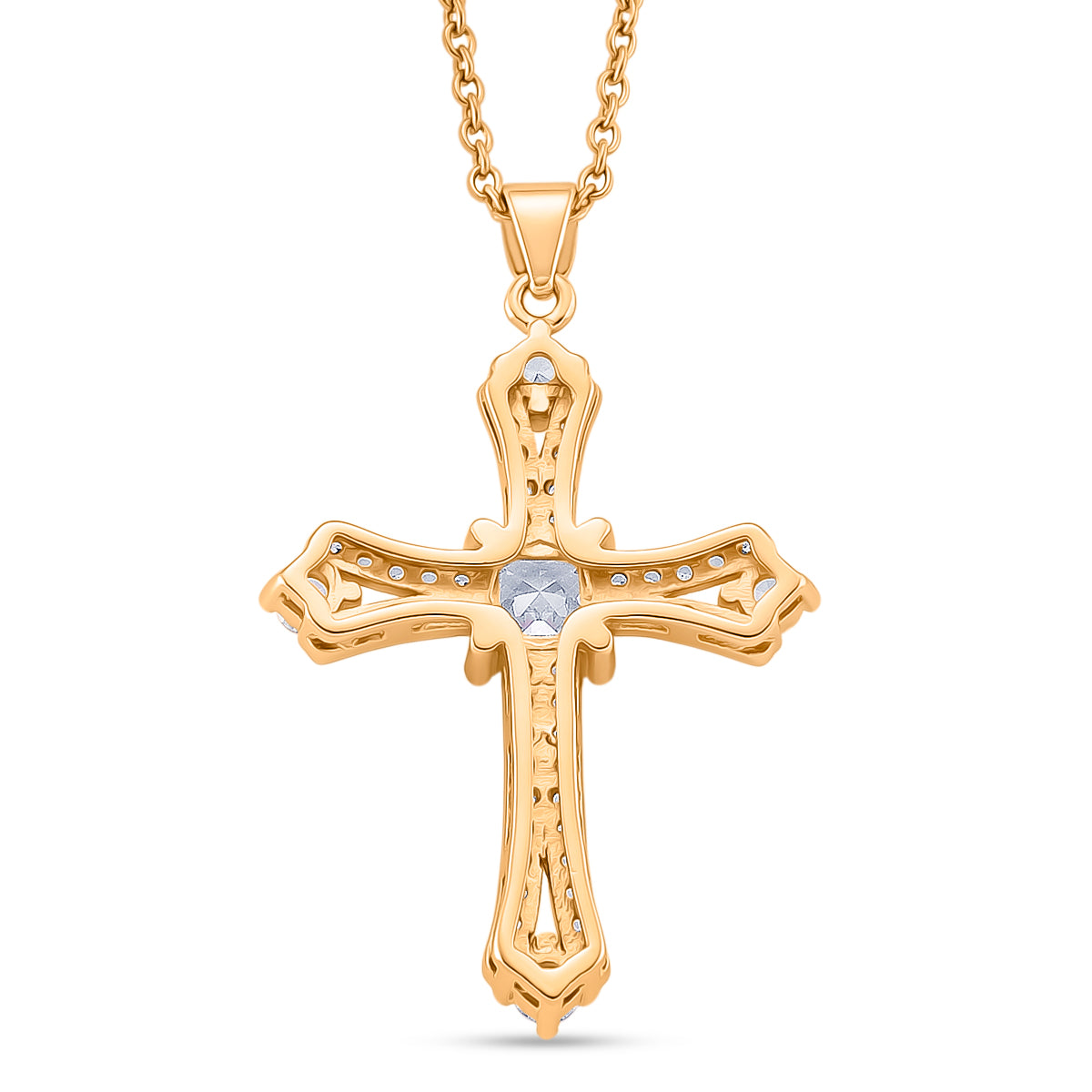 Weißer Zirkonia Anhänger mit Kette, ca. 50 cm 316L Edelstah, Nickelfreies Messing, goldfarben