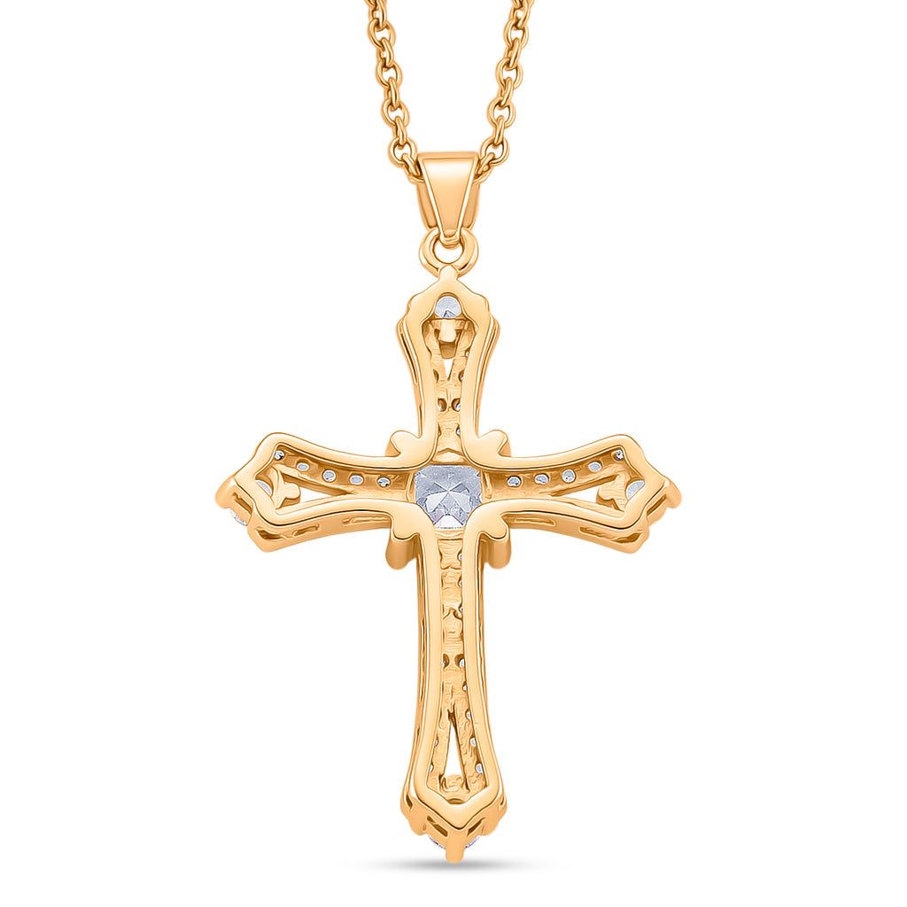 Weißer Zirkonia Anhänger mit Kette, ca. 50 cm 316L Edelstah, Nickelfreies Messing, goldfarben