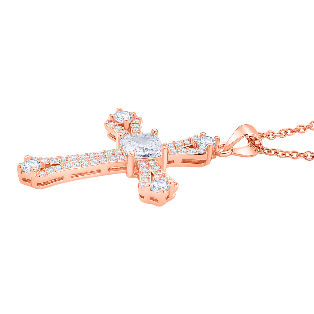 Weißer Zirkonia Schmuckset ca. 50 cm Nickelfreies Messing rosévergoldet und Edelstahl IP Rosa Plattierung