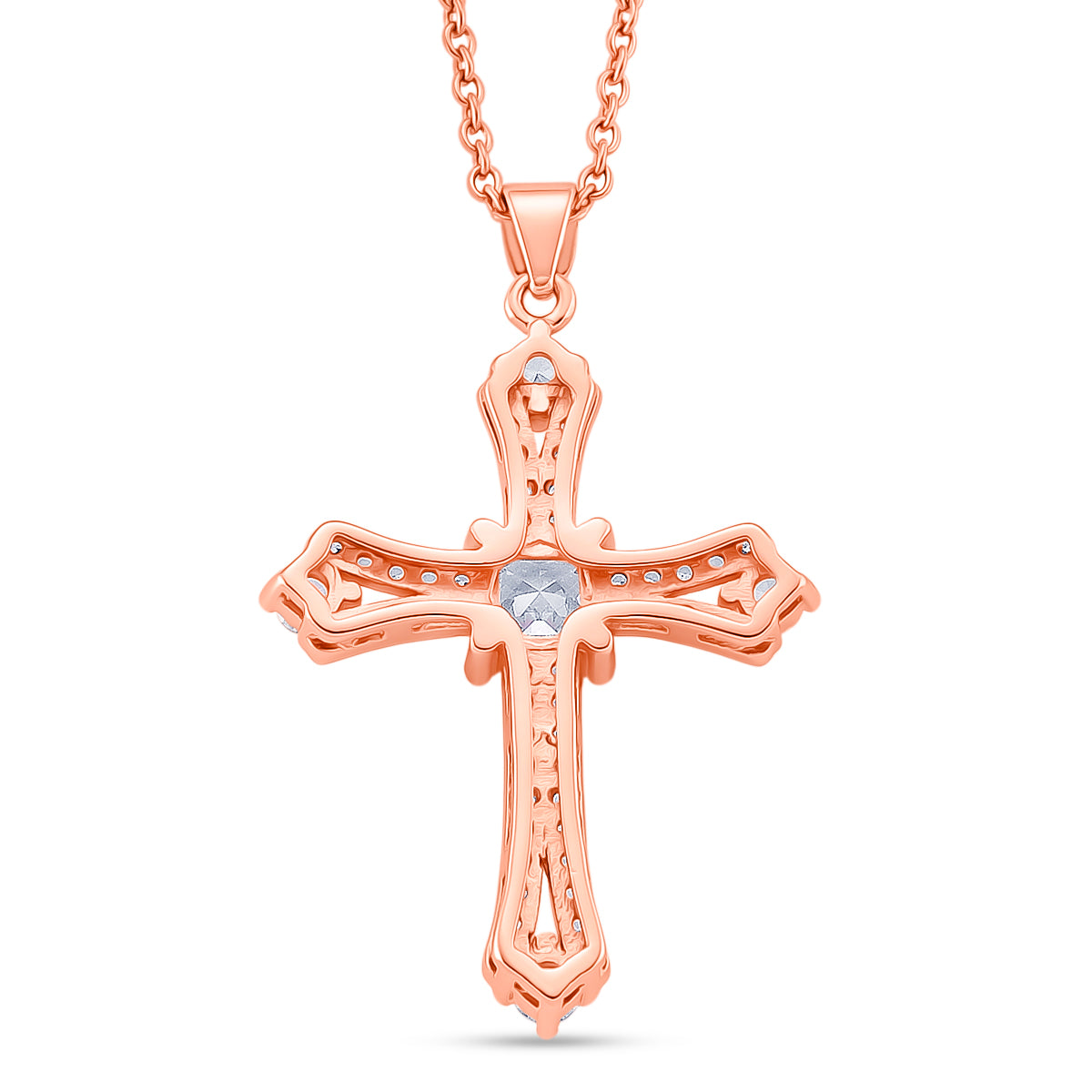 Weißer Zirkonia Schmuckset ca. 50 cm Nickelfreies Messing rosévergoldet und Edelstahl IP Rosa Plattierung