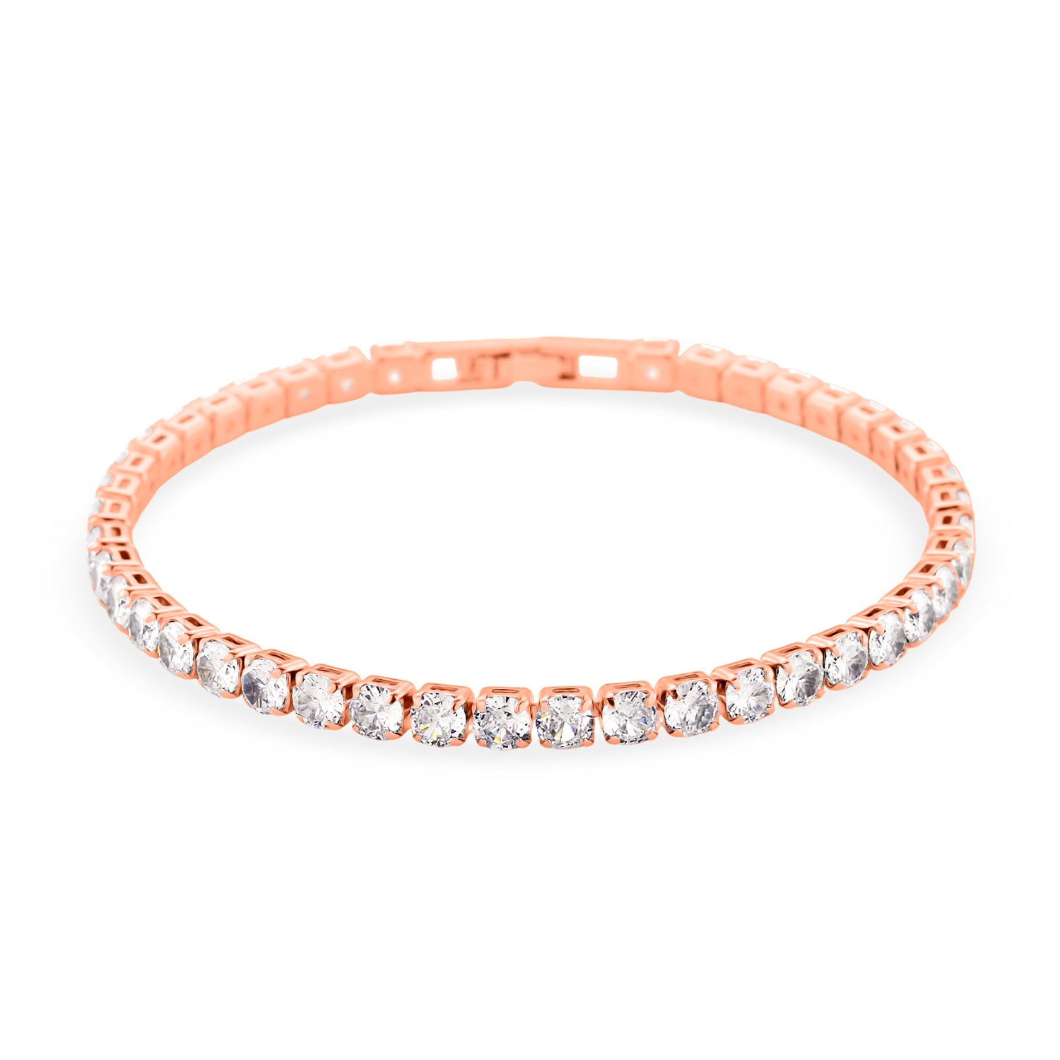2er Set- Weißer Zirkonia Armband und Ohrringe, Nickelfreies Messing rosévergoldet