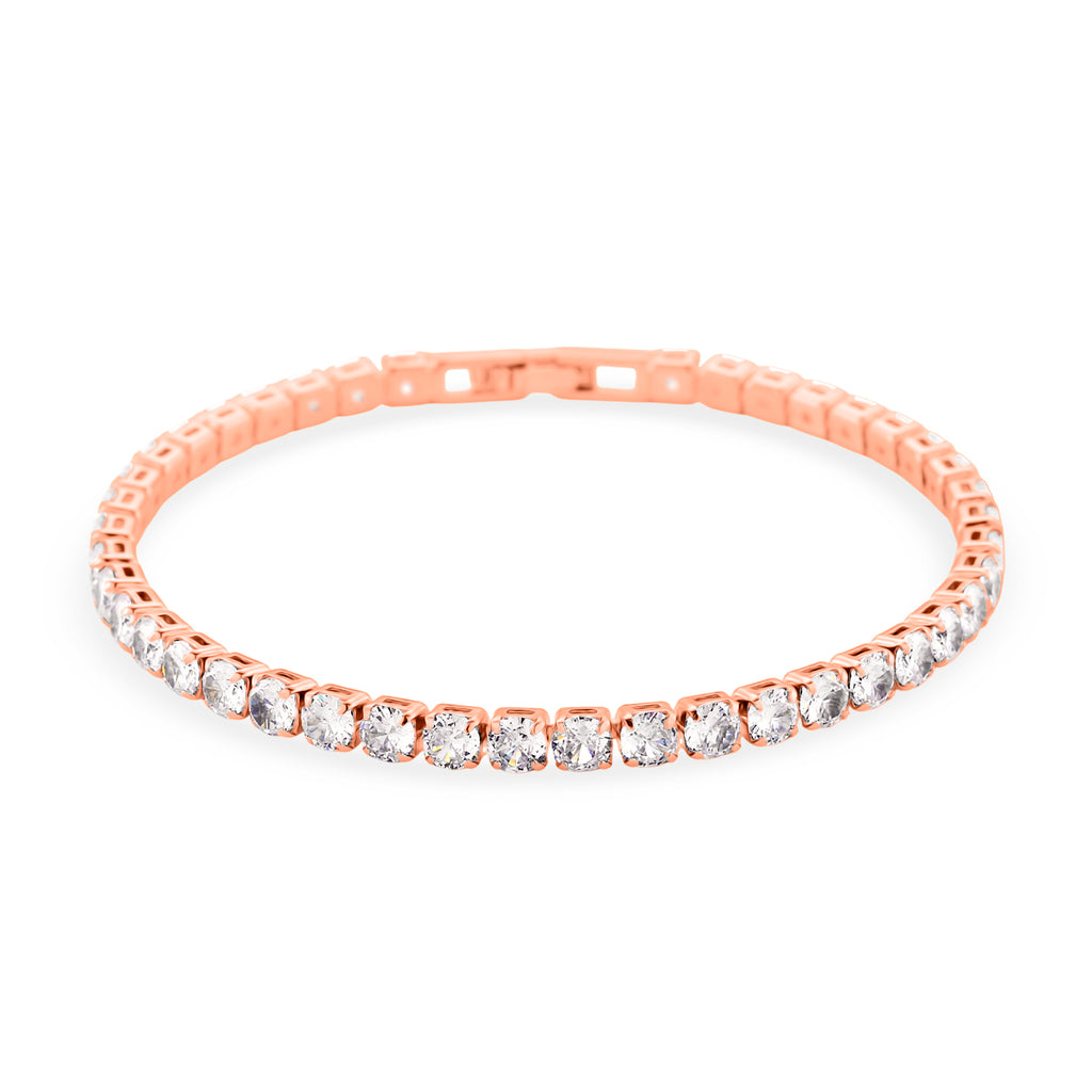 2er Set- Weißer Zirkonia Armband und Ohrringe, Nickelfreies Messing rosévergoldet