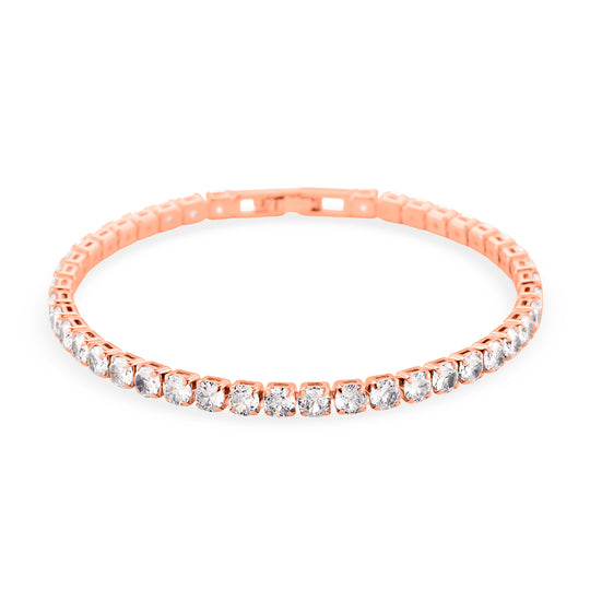 2er Set- Weißer Zirkonia Armband und Ohrringe, Nickelfreies Messing rosévergoldet
