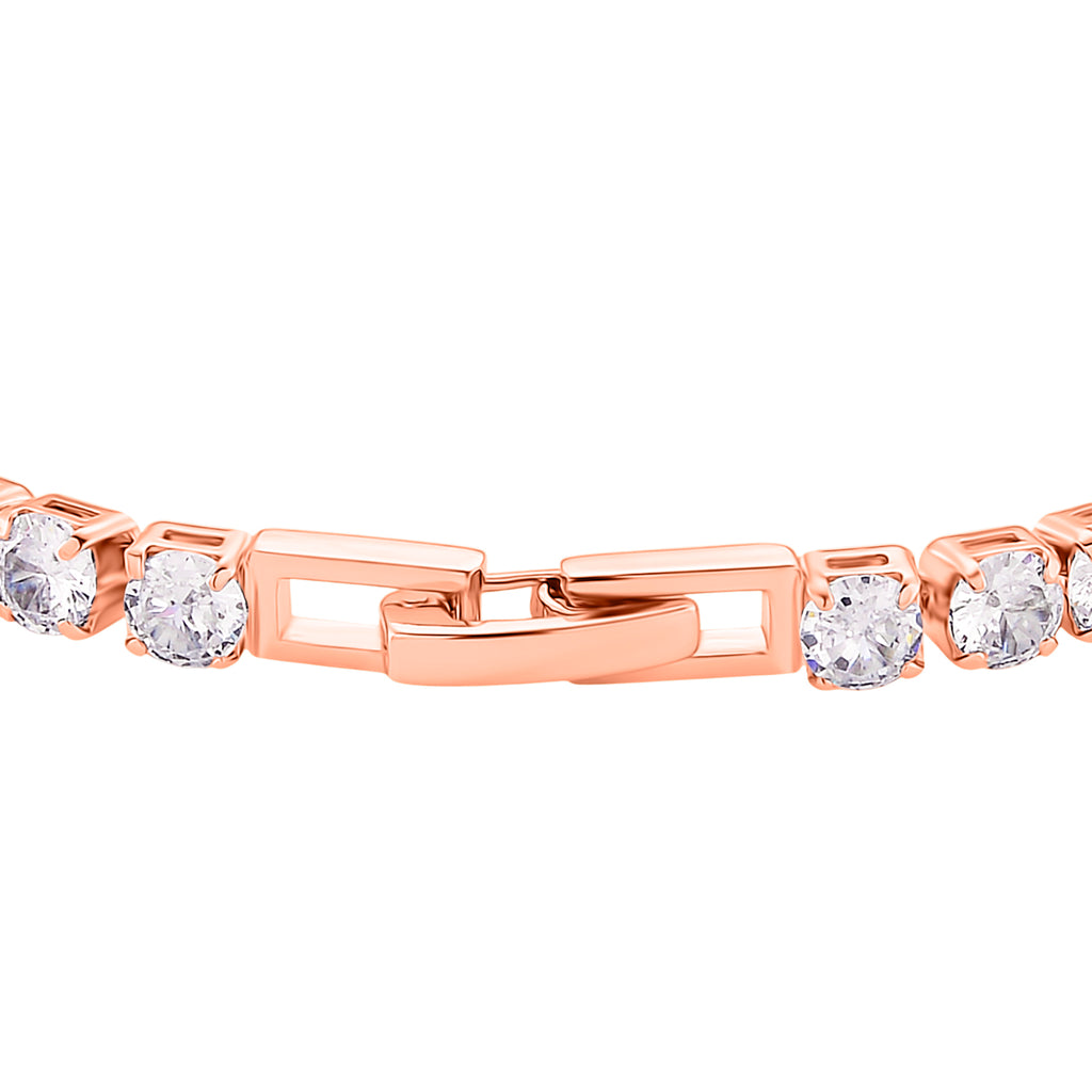 2er Set- Weißer Zirkonia Armband und Ohrringe, Nickelfreies Messing rosévergoldet
